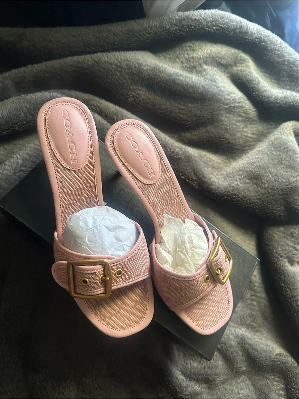 Coach Pink Slide Mules with Gold Buckle